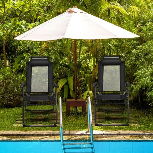 2 PCS Patio Adjustable Folding Recliner Chairs-Black