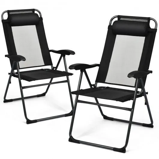 2 PCS Patio Adjustable Folding Recliner Chairs-Black
