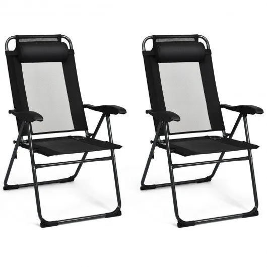 2 PCS Patio Adjustable Folding Recliner Chairs-Black