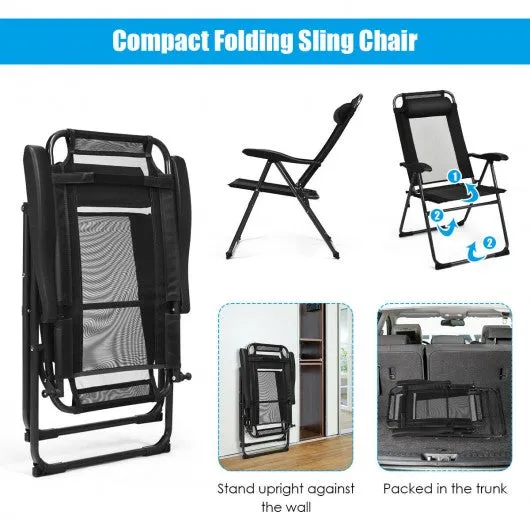 2 PCS Patio Adjustable Folding Recliner Chairs-Black