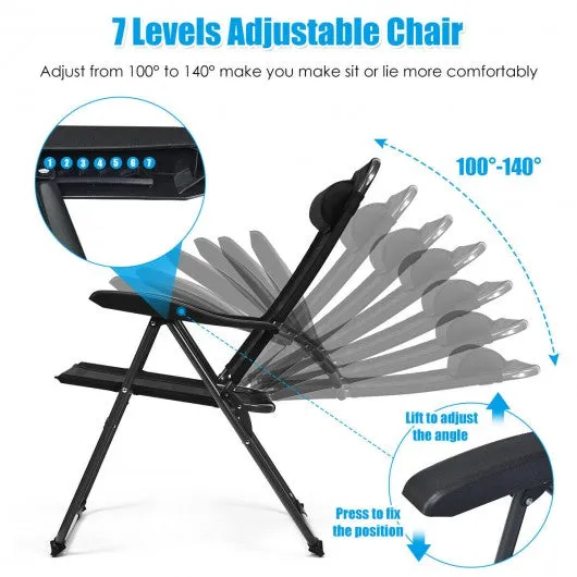 2 PCS Patio Adjustable Folding Recliner Chairs-Black