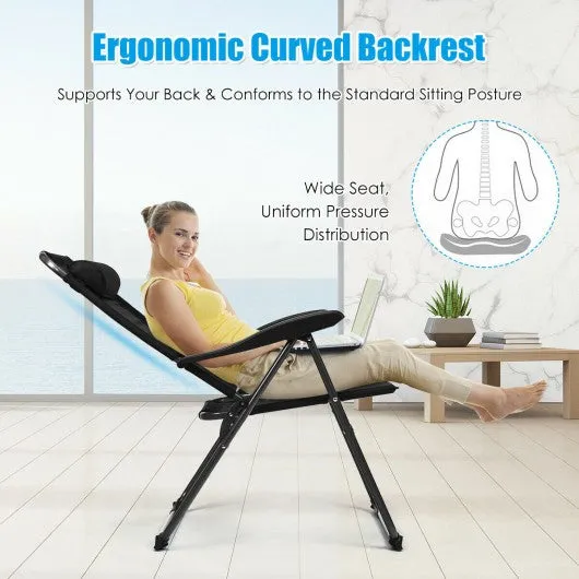 2 PCS Patio Adjustable Folding Recliner Chairs-Black
