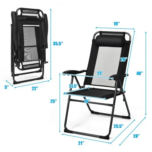 2 PCS Patio Adjustable Folding Recliner Chairs-Black