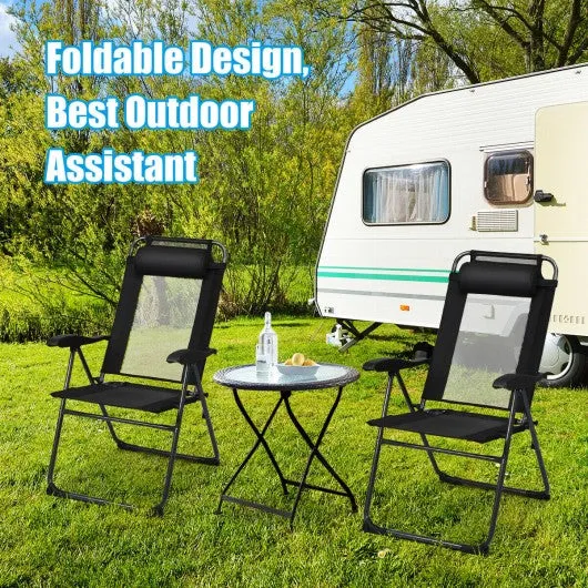 2 PCS Patio Adjustable Folding Recliner Chairs-Black
