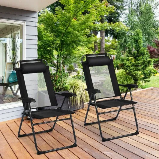 2 PCS Patio Adjustable Folding Recliner Chairs-Black