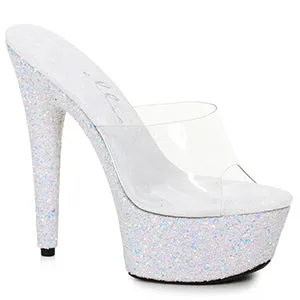 609-SERENITY 6" Pointed Stiletto Mule Sandal With Glitter Platform