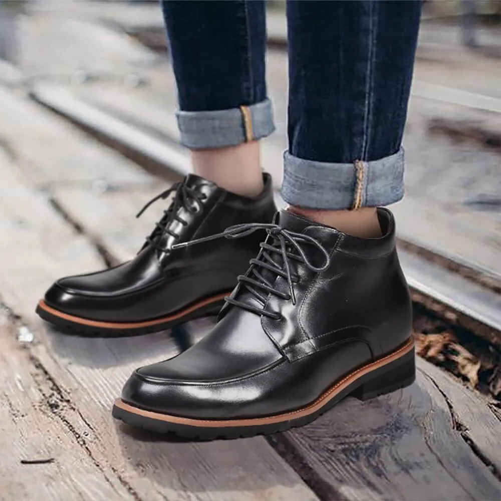 7 CM / 2.76 Inches CMR CHAMARIPA Elevator Boots Genuine Leather Height Increasing Shoes For Men Casual Chukka Boots