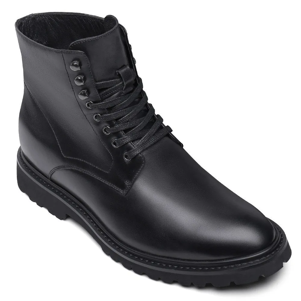 8 CM/3.15 Inches CMR CHAMARIPA Elevator Work Boots - Black Leather Height-Increasing Boots