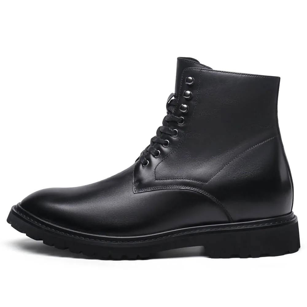 8 CM/3.15 Inches CMR CHAMARIPA Elevator Work Boots - Black Leather Height-Increasing Boots