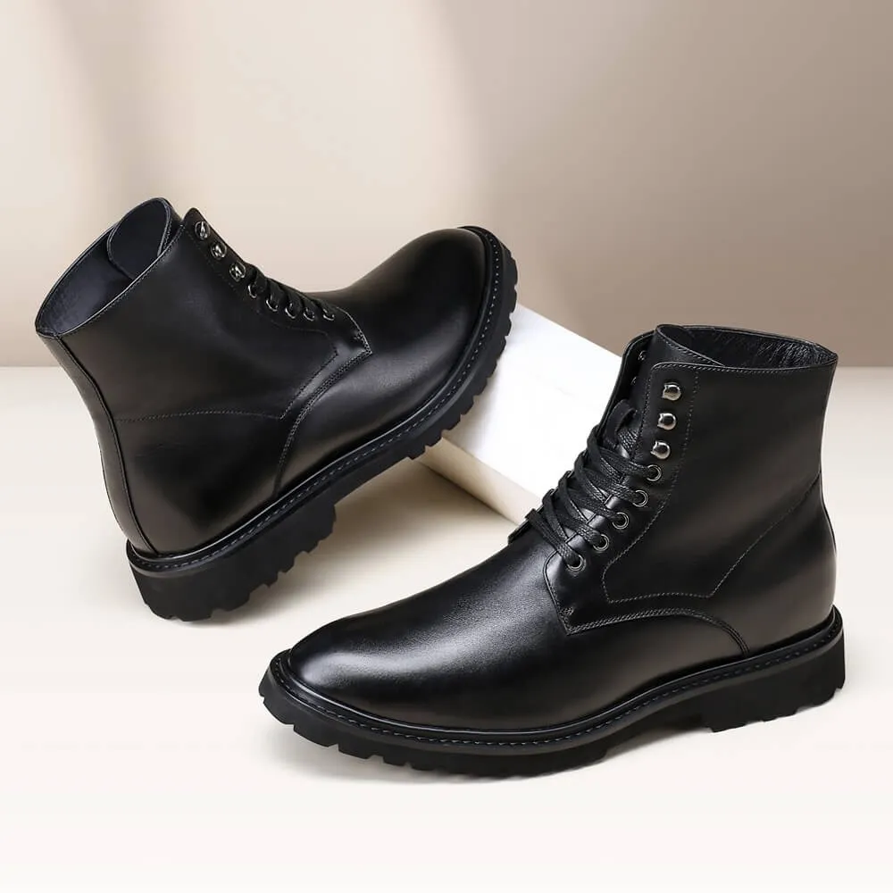 8 CM/3.15 Inches CMR CHAMARIPA Elevator Work Boots - Black Leather Height-Increasing Boots