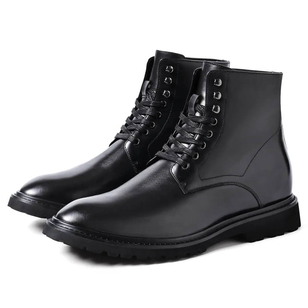 8 CM/3.15 Inches CMR CHAMARIPA Elevator Work Boots - Black Leather Height-Increasing Boots