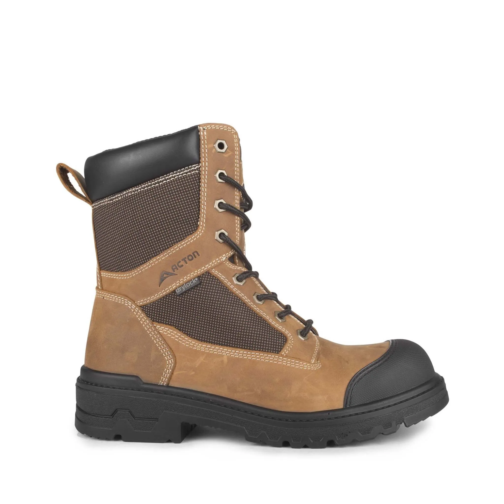 Acton Men's 8" Progress Nubuck Waterproof Safety Work Boots - Comfortable Steel Toe, Anti-Perforation Sole, Oil-Resistant | Sizes 7-14 | Brown
