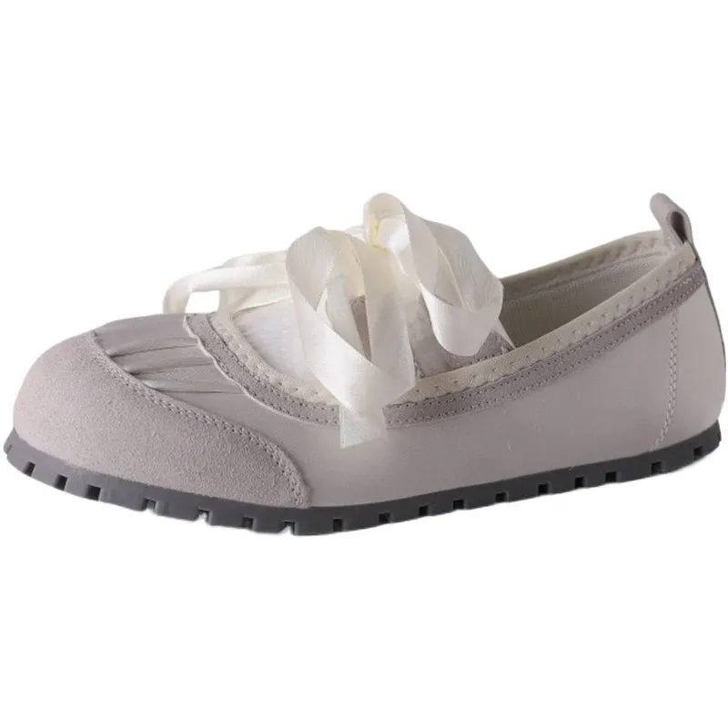 Aiertu Back  to school 2024 Autumn Lace Up Women Ballet Flat Shoes Fashion Shallow Non Slip Ladies Comfort Round Toe Mary Jane Shoes