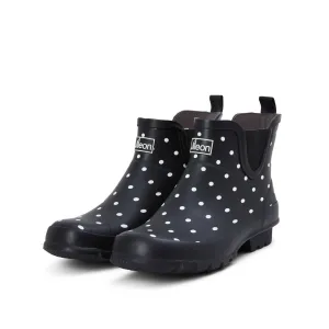 Ankle Height Rain Boots - Black with White Spots - Wide Foot - Easy to Slip On