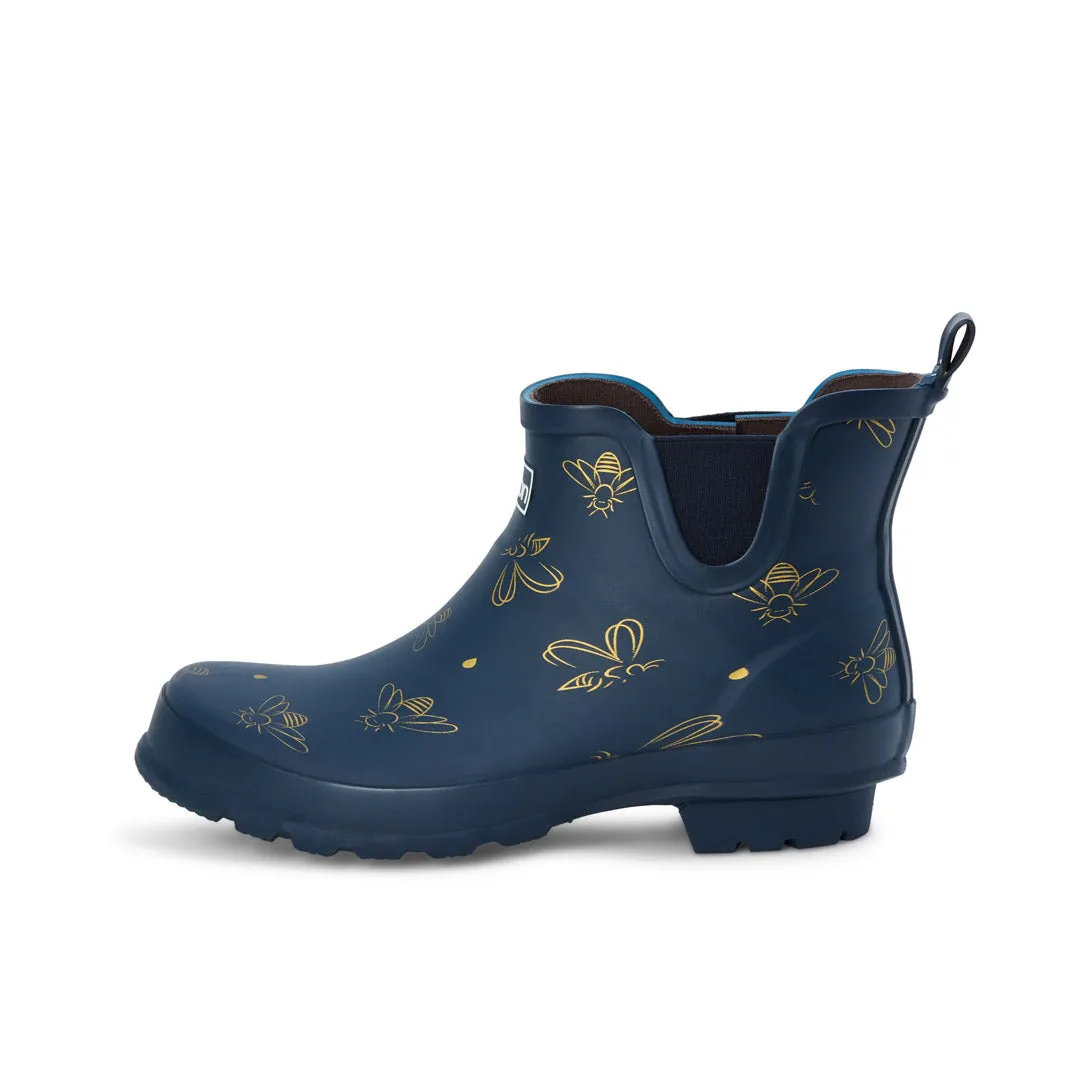 Ankle Height Rain Boots - Navy with Bumble Bees - Wide Foot - Easy to Slip On