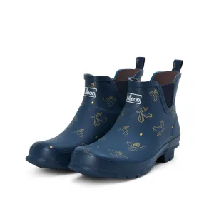 Ankle Height Rain Boots - Navy with Bumble Bees - Wide Foot - Easy to Slip On