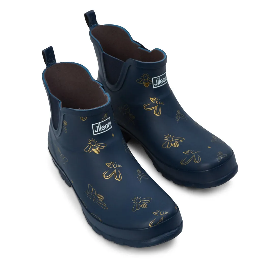 Ankle Height Rain Boots - Navy with Bumble Bees - Wide Foot - Easy to Slip On