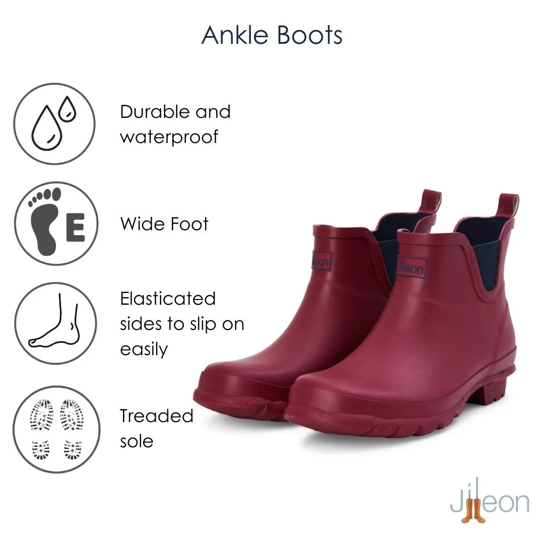 Ankle Height Rain Boots - Raspberry Red - Wide Foot - Easy to Slip On