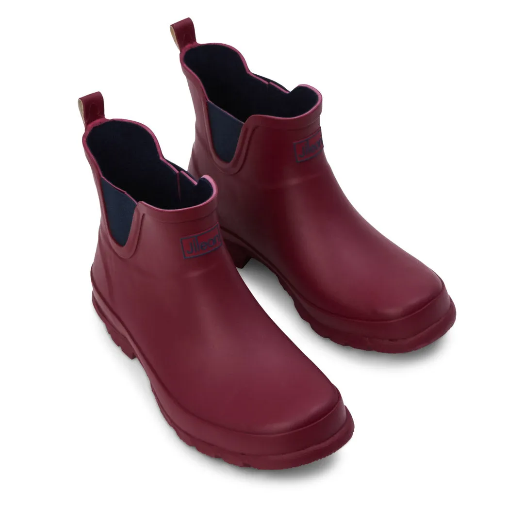 Ankle Height Rain Boots - Raspberry Red - Wide Foot - Easy to Slip On