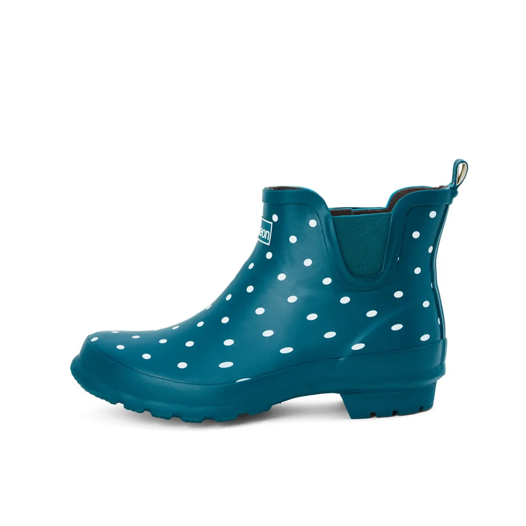 Ankle Height Rain Boots - Teal with White Spots - Wide Foot - Easy to Slip On