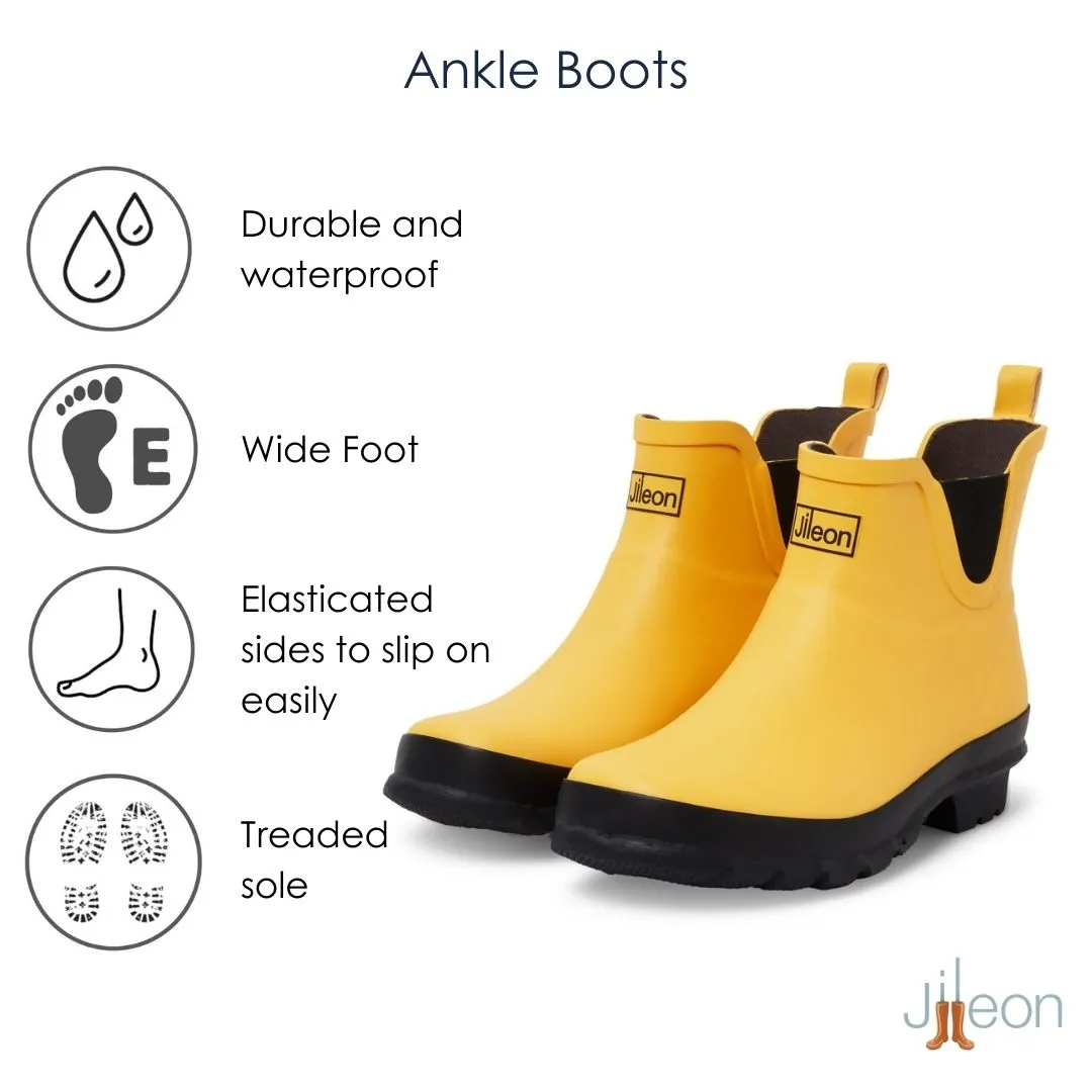 Ankle Height Rain Boots - Yellow Matt - Wide Foot - Easy to Slip On