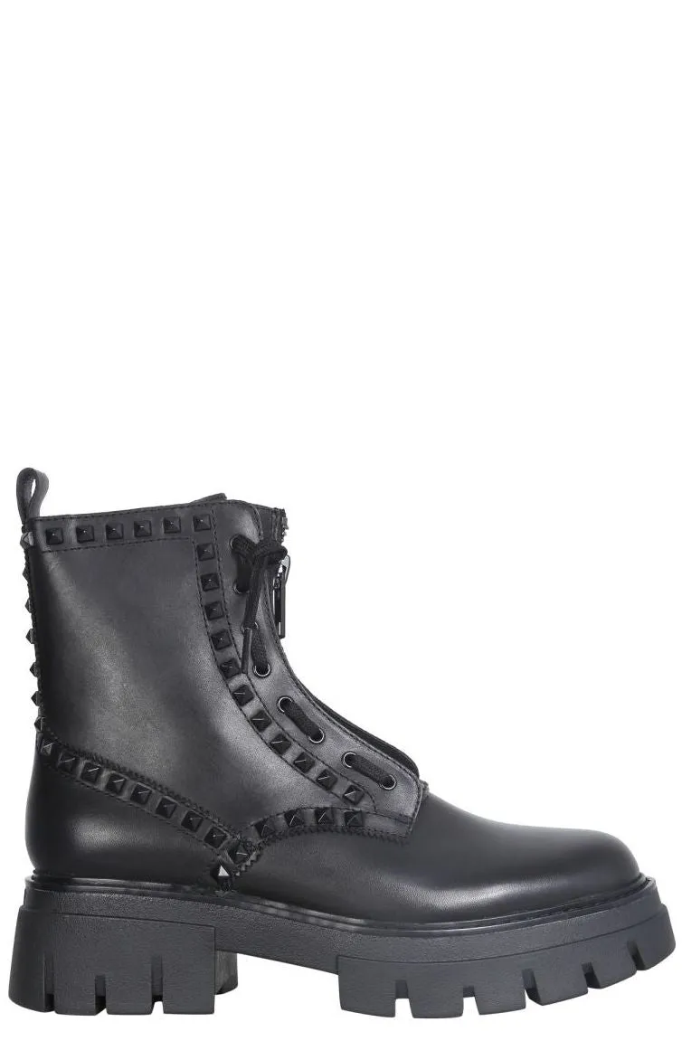 Ash Front-Zip Studded Combat Boots