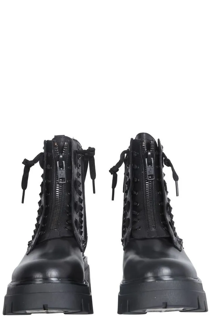 Ash Front-Zip Studded Combat Boots