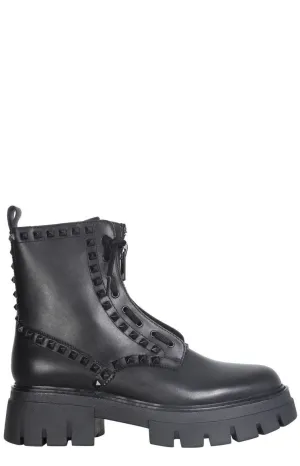 Ash Front-Zip Studded Combat Boots