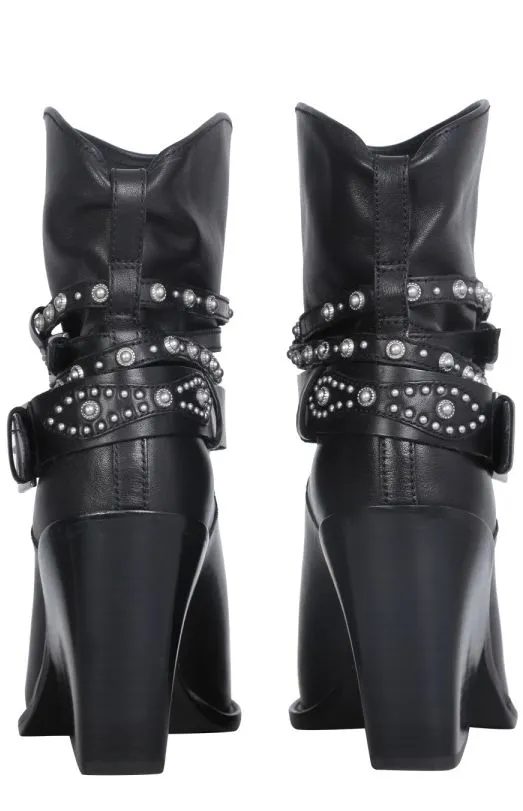 Ash Studded Buckled Booties