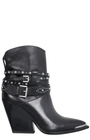 Ash Studded Buckled Booties