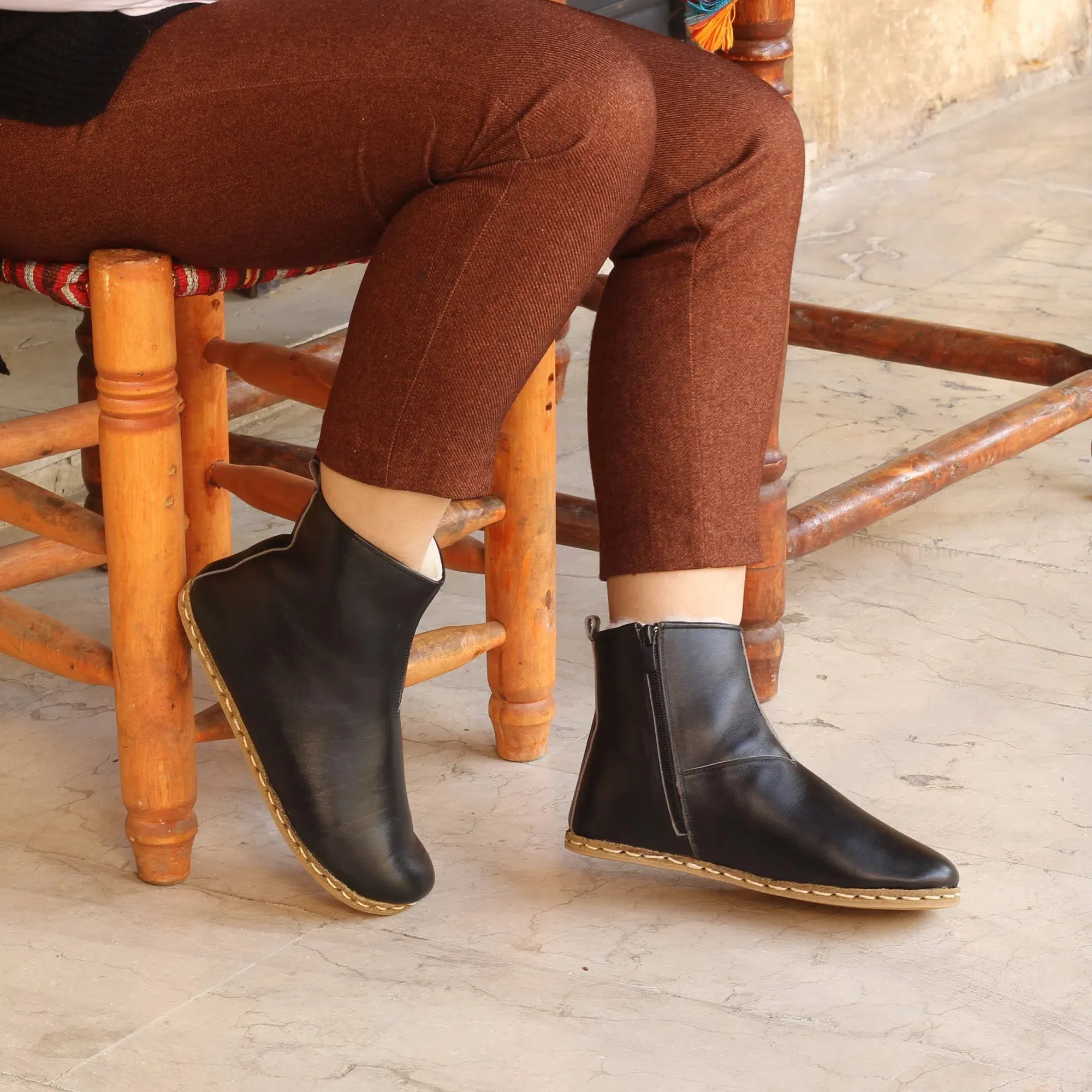 Barefoot Hiking Leather Boots Women's Black