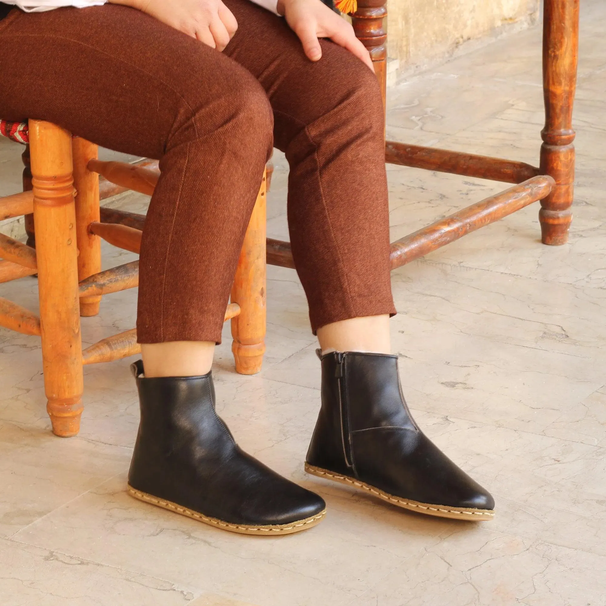 Barefoot Hiking Leather Boots Women's Black