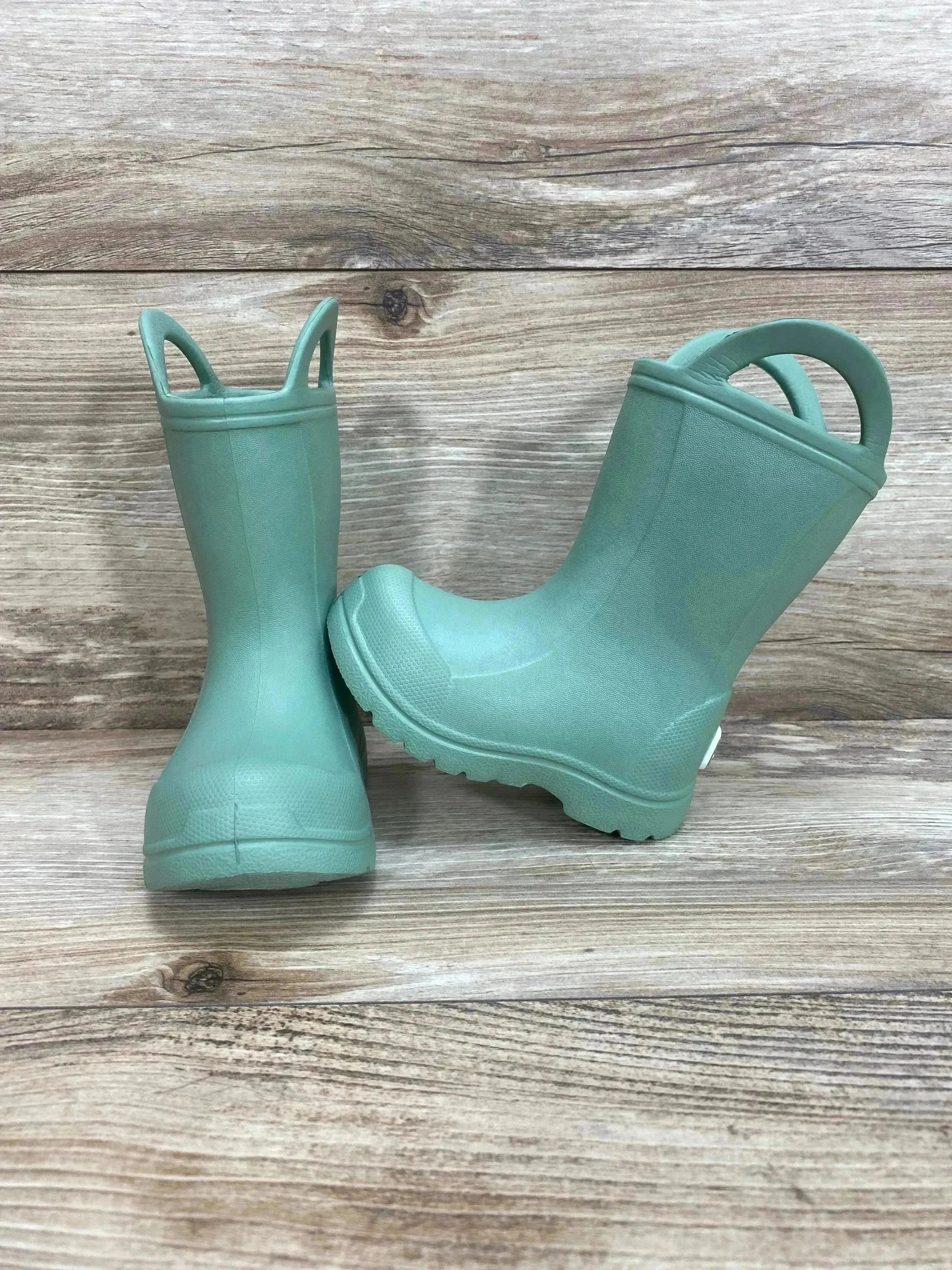 BEARPAW Toddler EVA Rain Boots with Easy Pull-On Handles Green Sz 3c