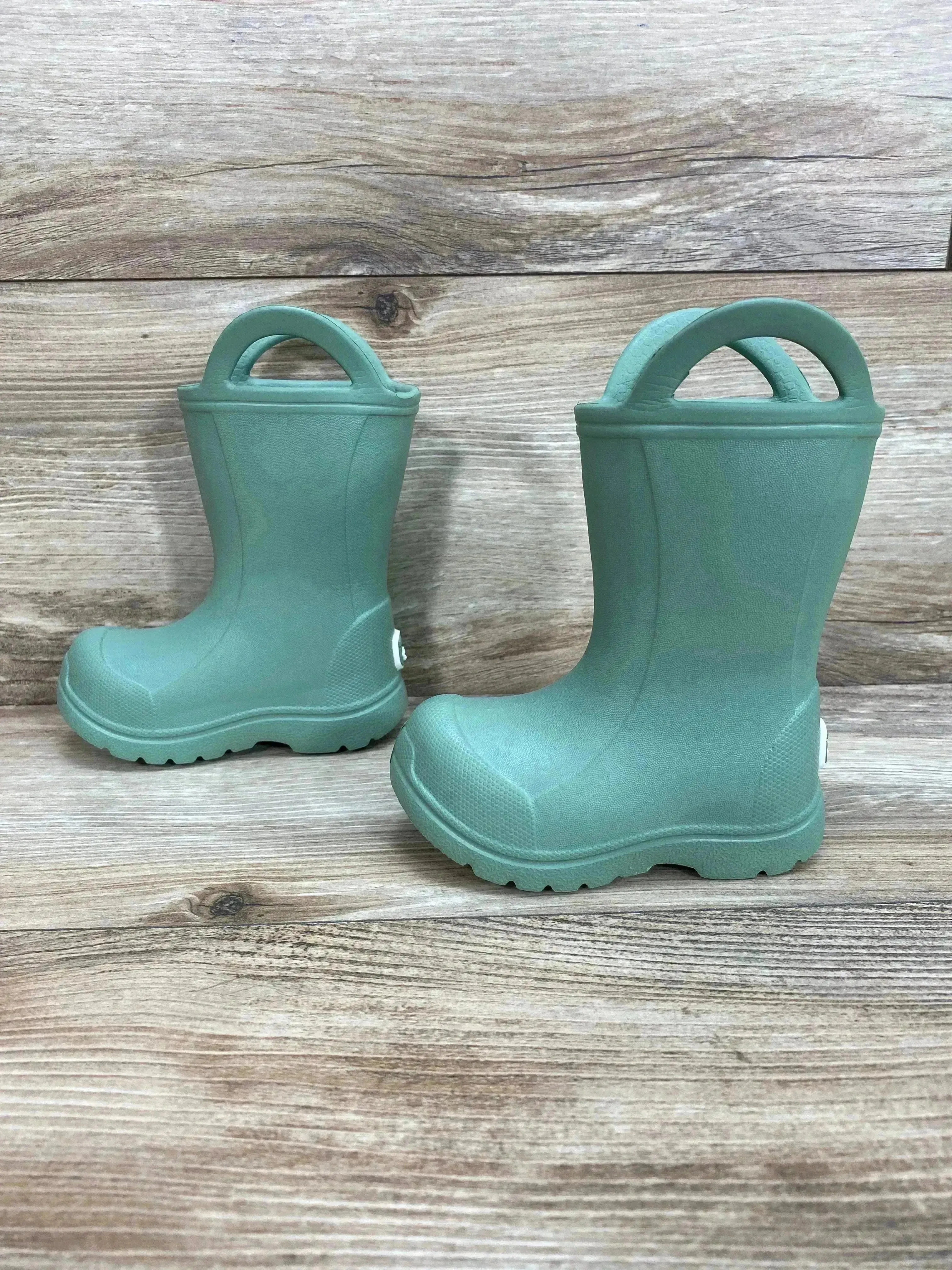 BEARPAW Toddler EVA Rain Boots with Easy Pull-On Handles Green Sz 3c