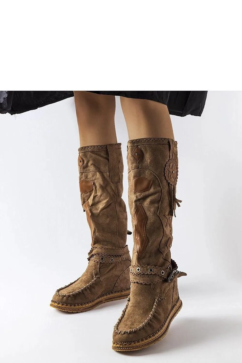 Black boho style buskin boots