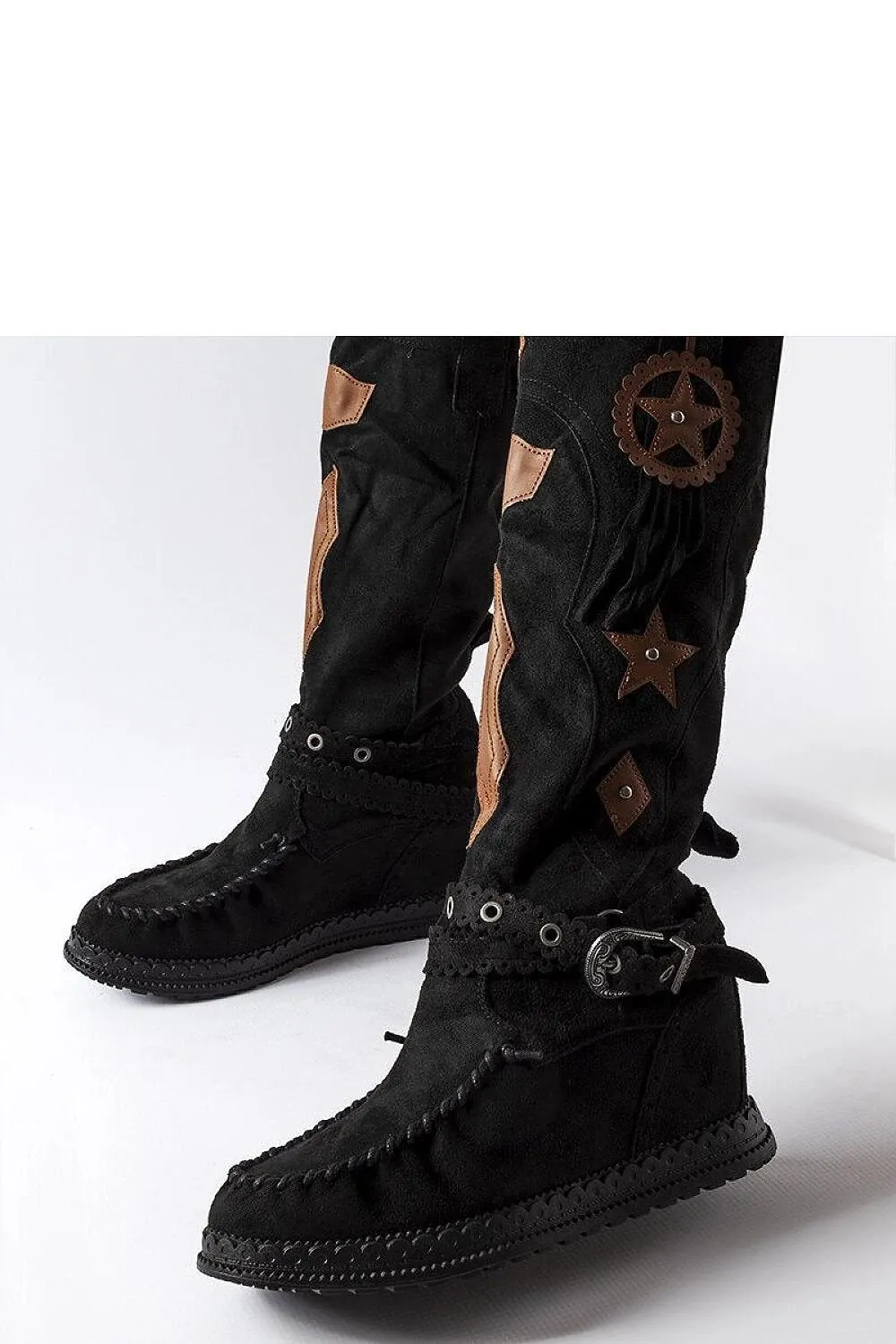 Black boho style buskin boots