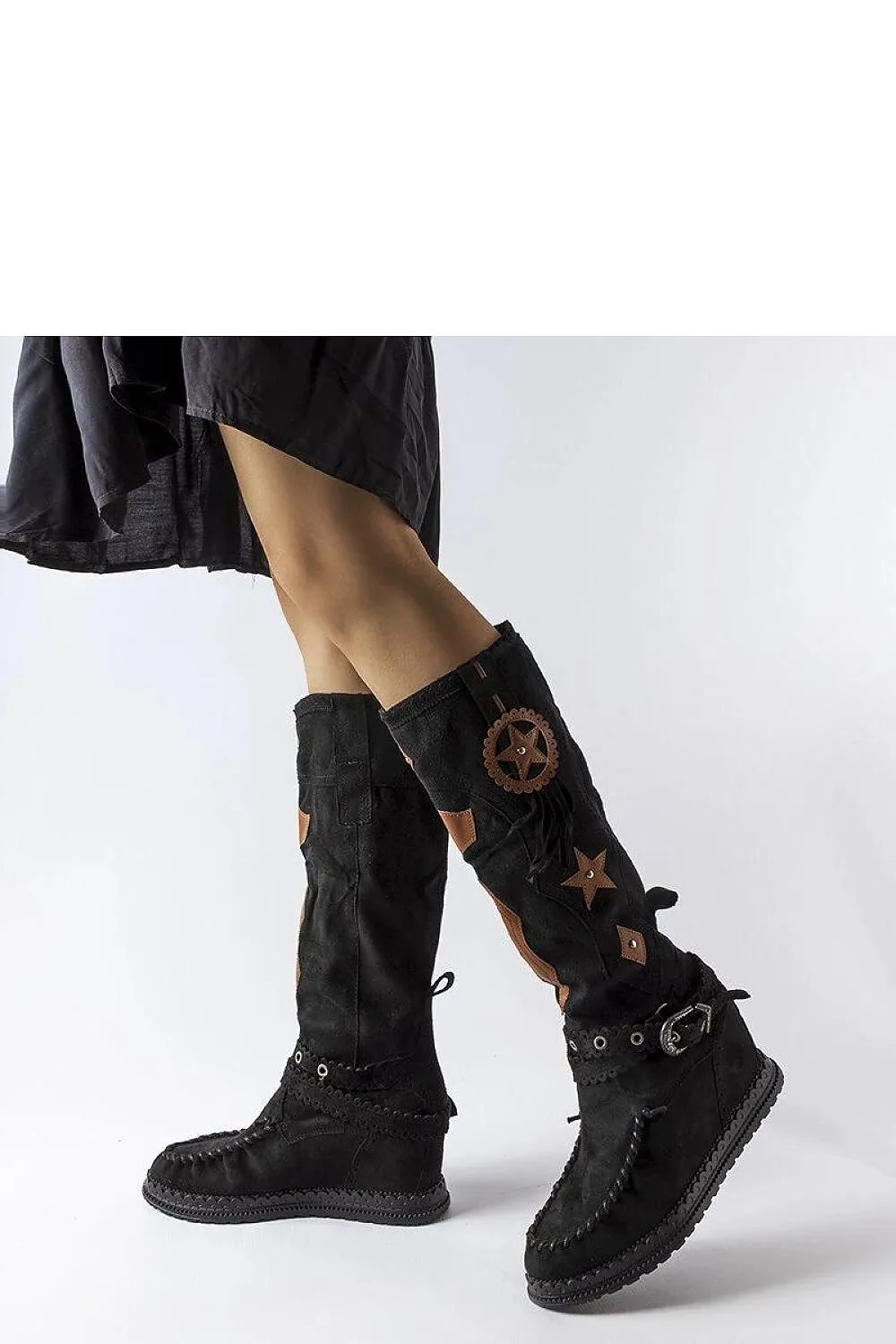 Black boho style buskin boots
