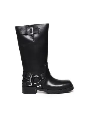 Black Leather Flat Shoes with Buckles