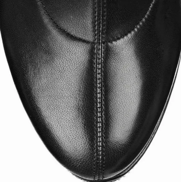 Black Platform Leather Thigh High Zipper Boots