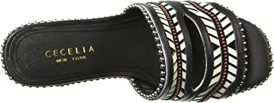 Cecelia New York Luna Black Alabaster Handcrafted Luxury Beads Strap Mule Shoes