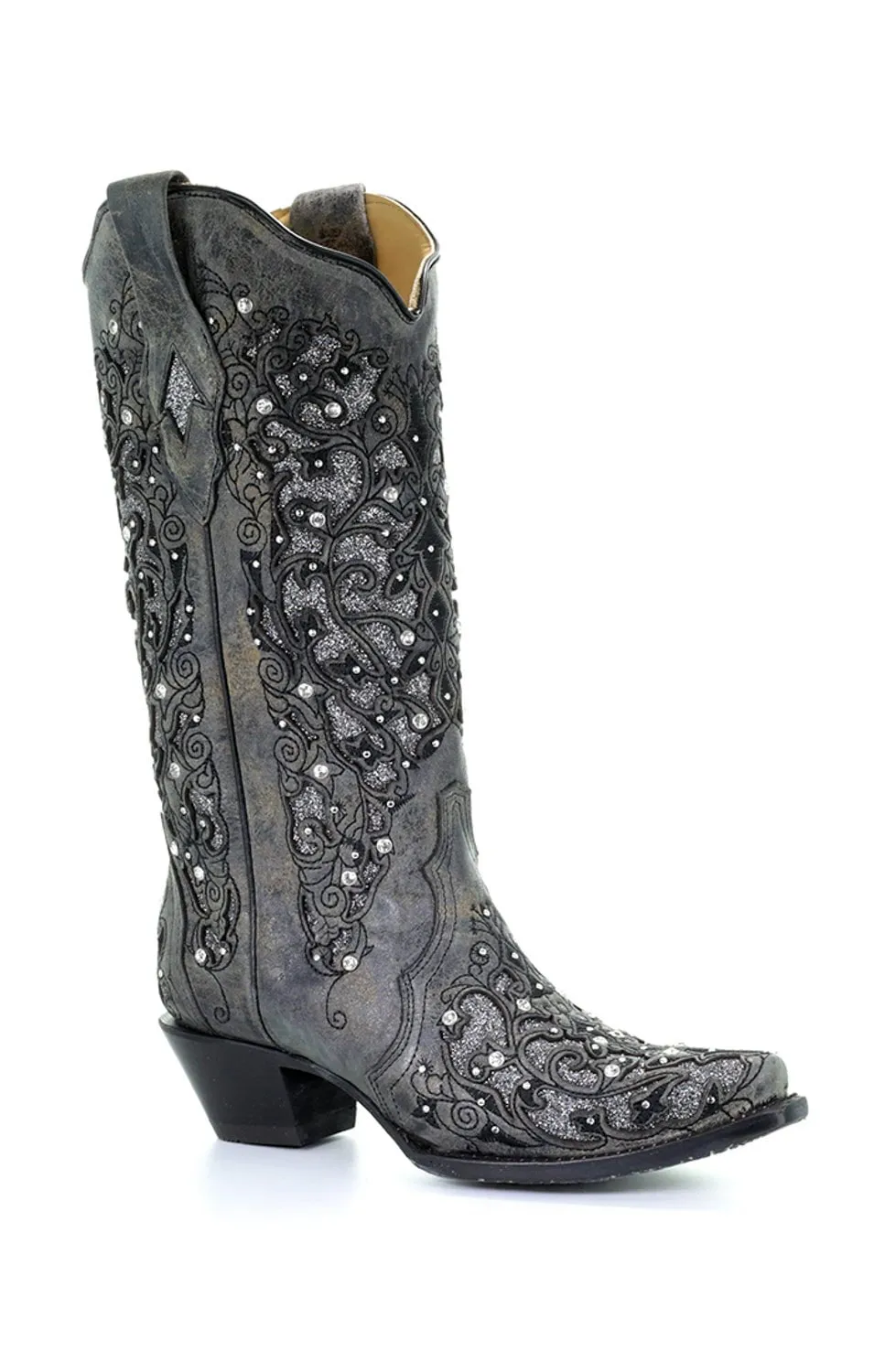Corral Womens Glitter Inlay Cowboy Boots Leather Gray 8 M