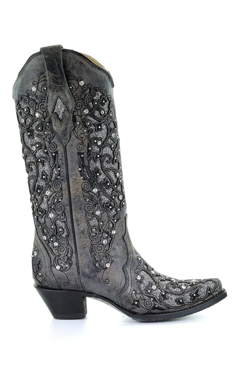 Corral Womens Glitter Inlay Cowboy Boots Leather Gray 8 M