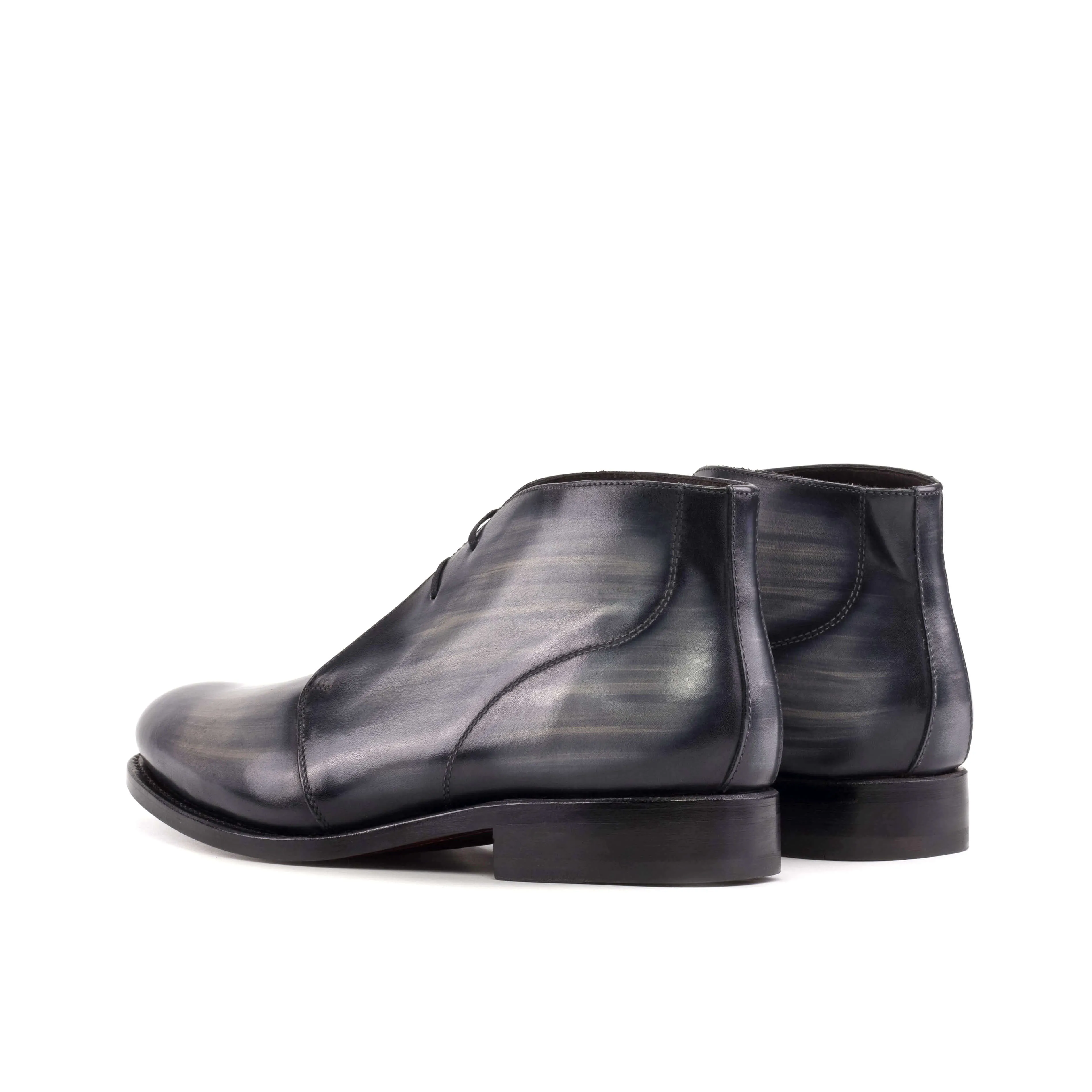 Custom Handmade Grey Patina Leather Chukka Boots - Goodyear Welted Sole.