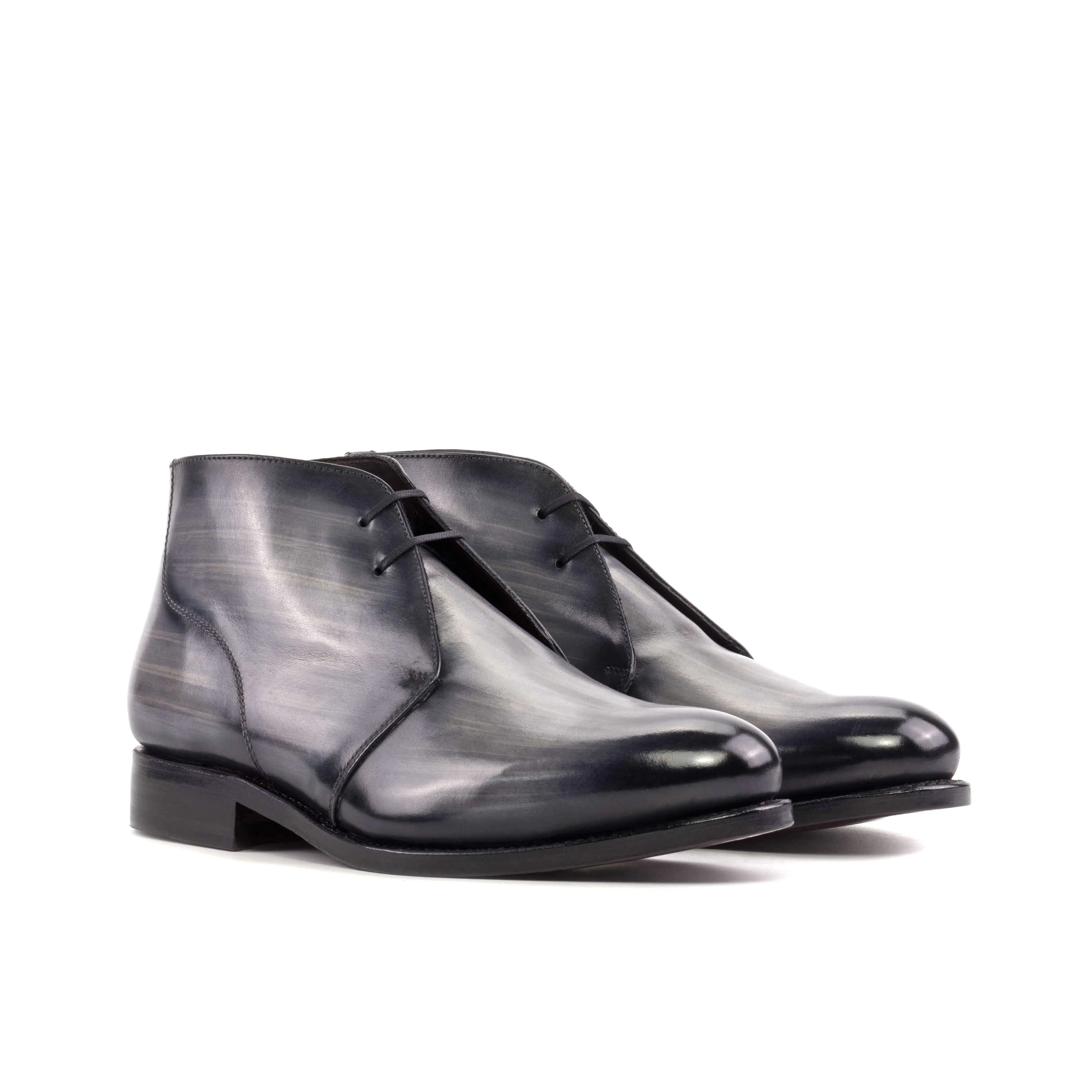Custom Handmade Grey Patina Leather Chukka Boots - Goodyear Welted Sole.