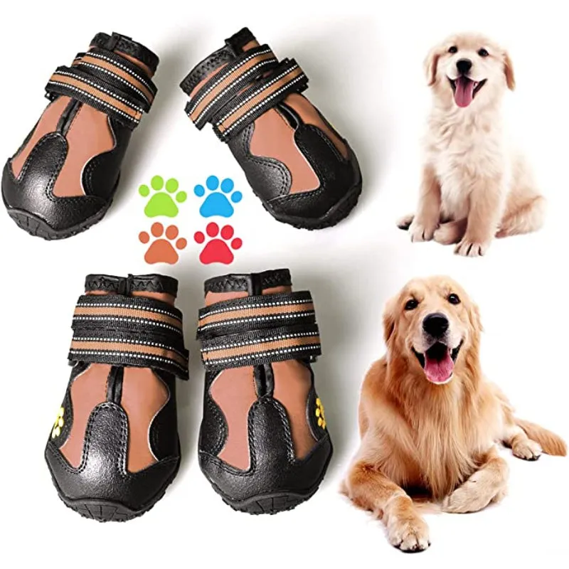 Dog Boots For Dogs Non-Slip, Waterproof Dog Booties For Outdoor, Dog Shoes For Medium To Large Dogs 4pcs With Rugged Sole