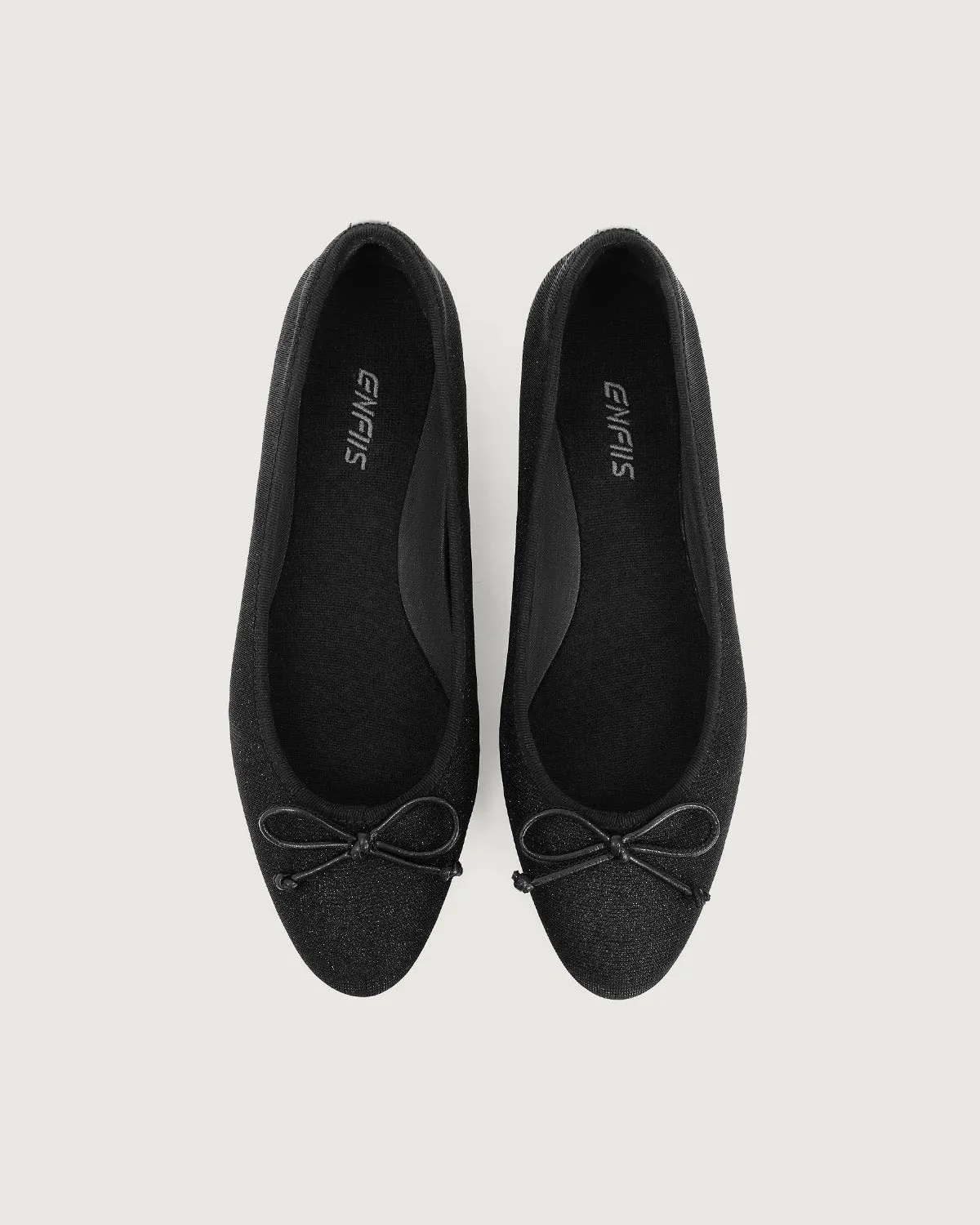 Enfiis Black Glitter Ballet Flats.