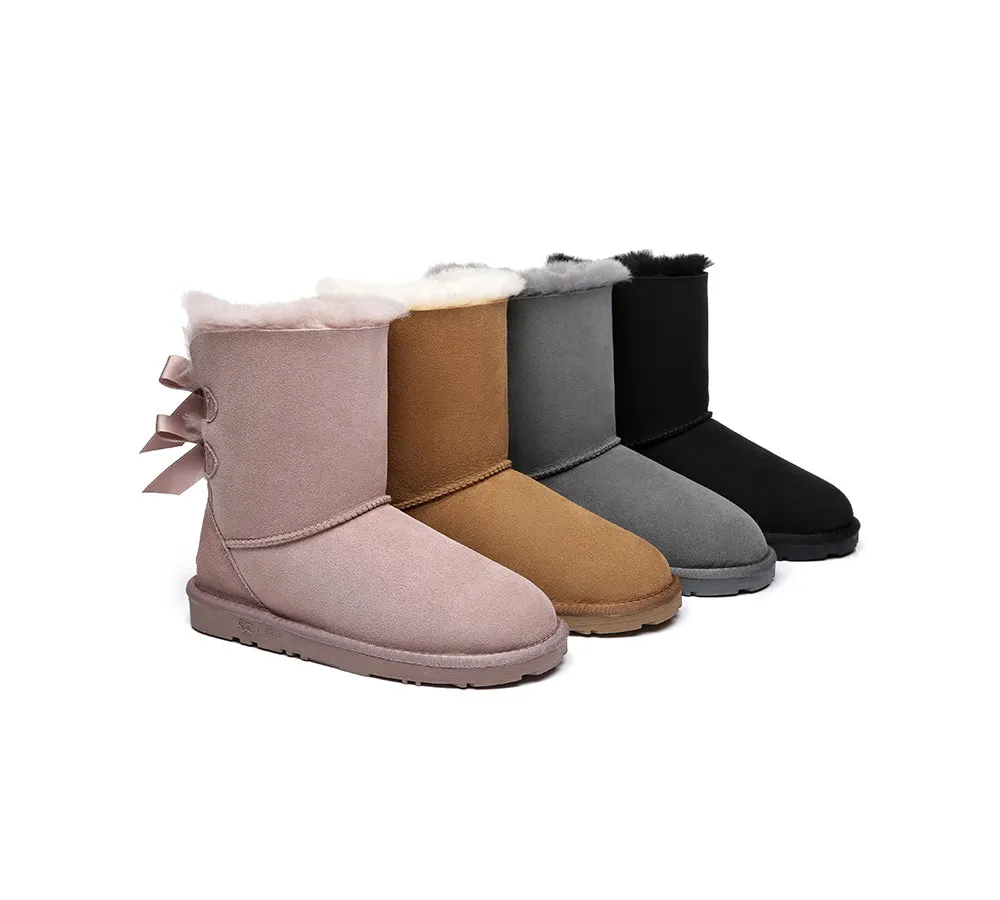 EVERAU® Double Baily Short Back Bow Sheepskin Women Boots