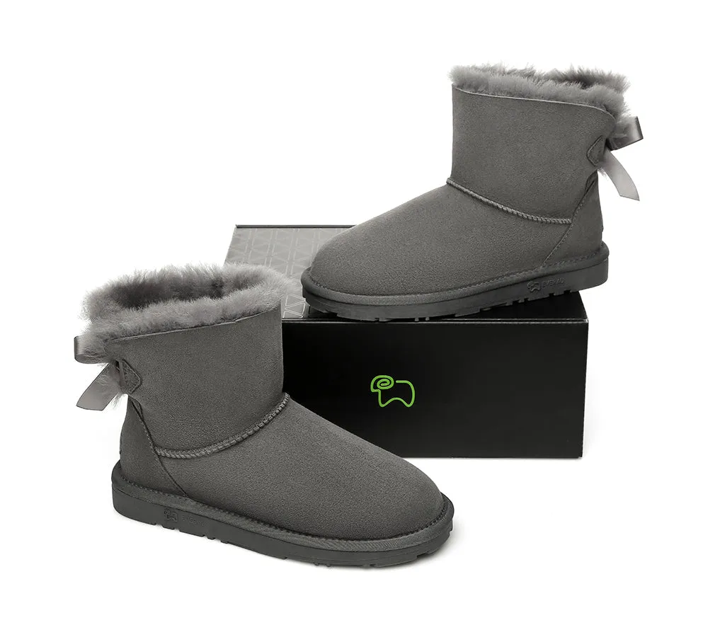 EVERAU® UGG Boots Women Sheepskin Wool Mini Single Back Bow