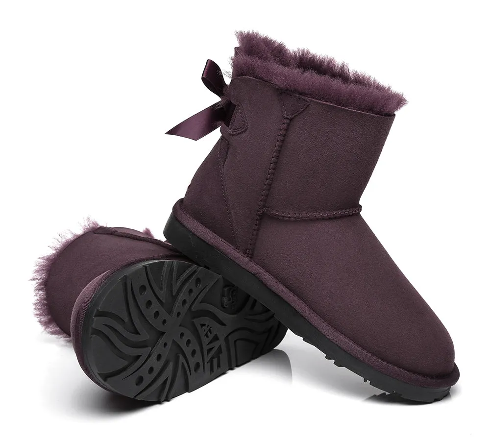 EVERAU® UGG Boots Women Sheepskin Wool Mini Single Back Bow