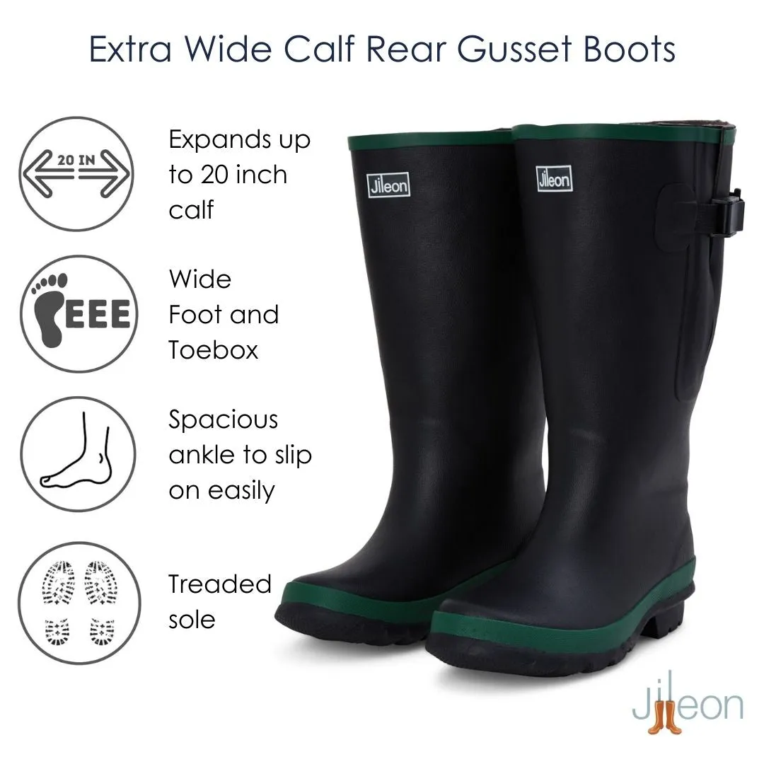 Extra Wide Calf Black Rain Boots - Fit 16 to 20 inch Calf - Wide in Foot and Ankle